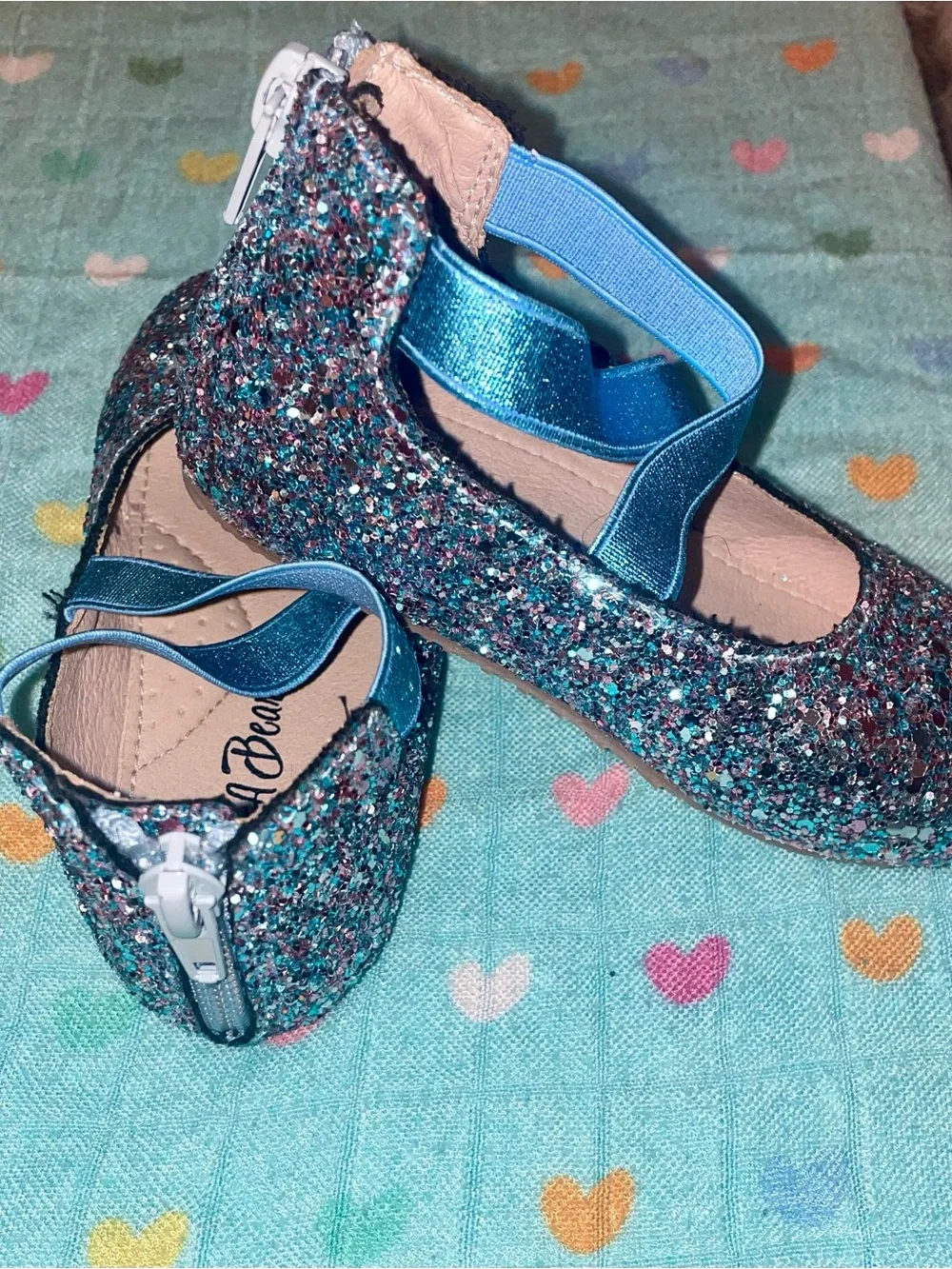 A bear co- Glitter Mary Jane/ ballerina flat.  Kids Shoes with Teal Straps